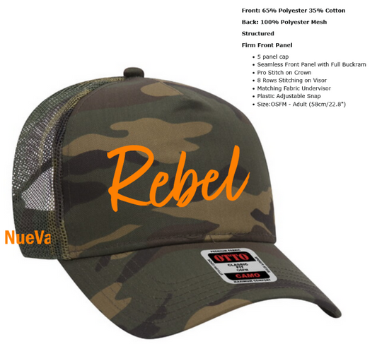 Rebel Camoflouge Hat Size:OSFM - Adult (58cm/22.8")